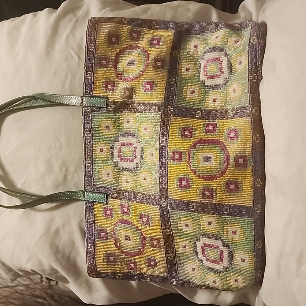 COPY - Rare, almost like new, Fendi vintage glass beaded zip tote snake pattern…
